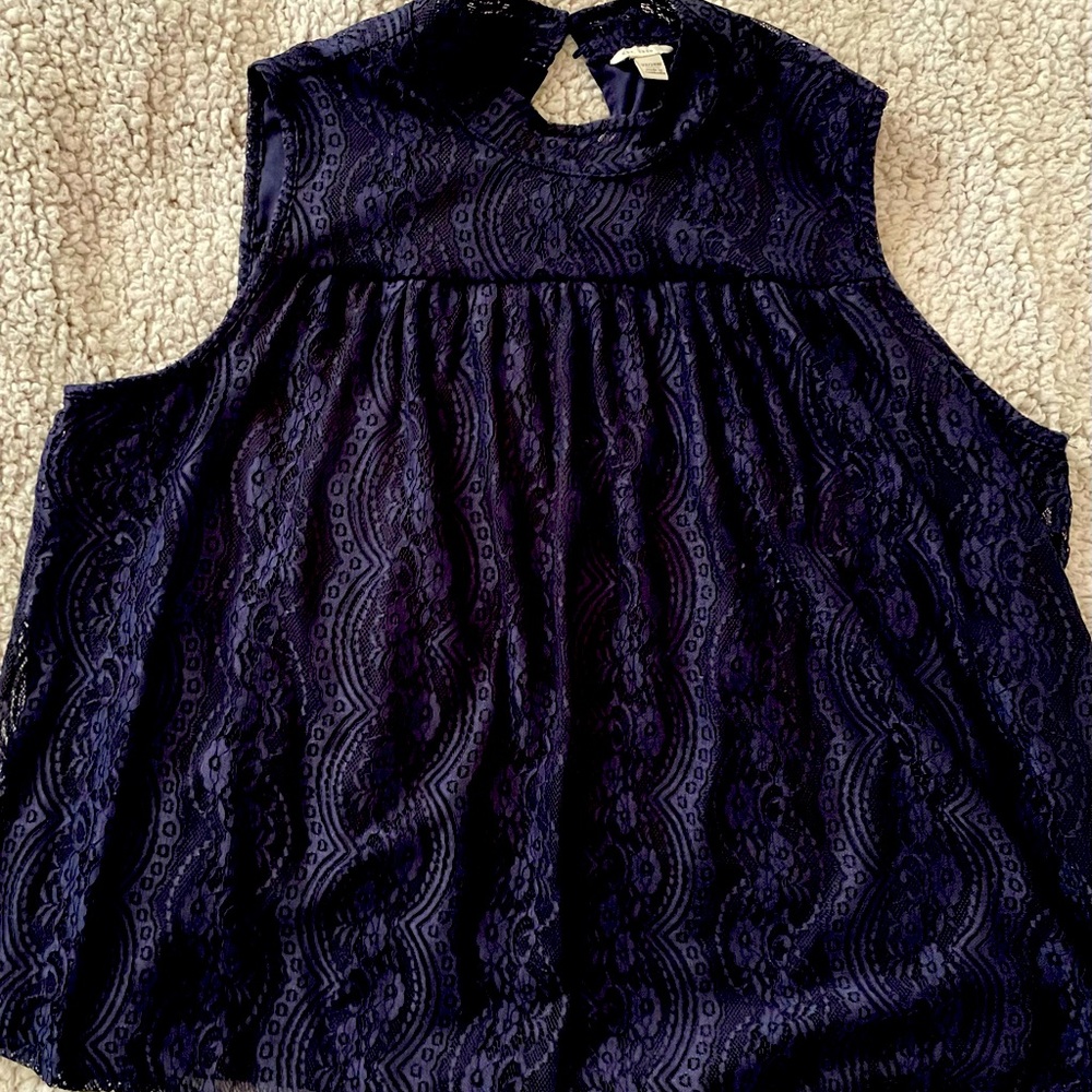 Navy Blue Lace Contemporary Tank Top. Size 2X